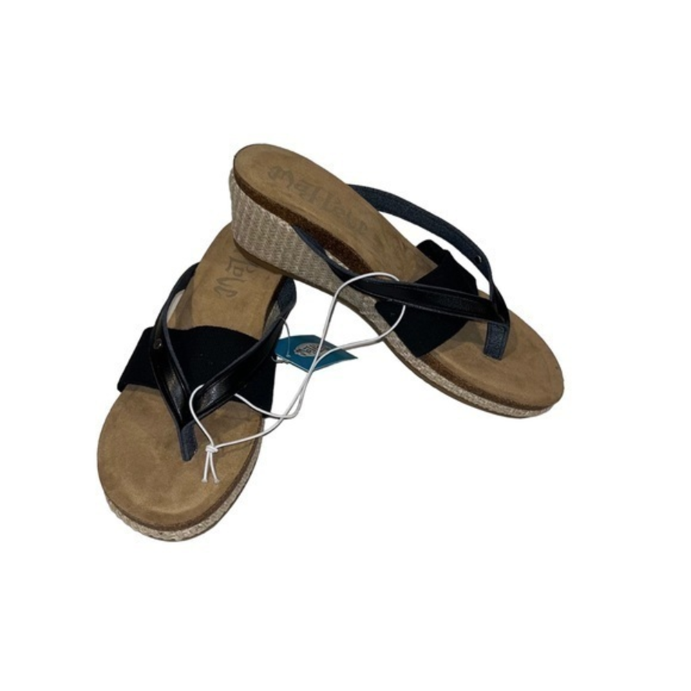 Mad Love Black Espadrille Wedge Sandals Thong Platform Slides Womens Size 8 NEW